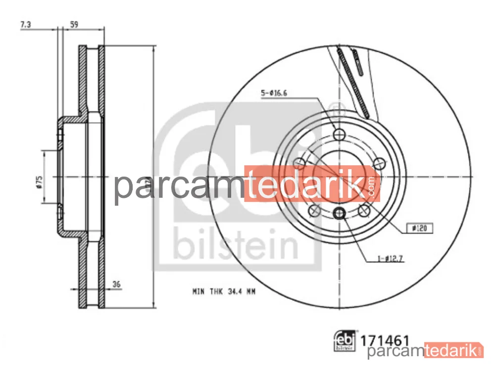 FEBI 171461 | Fren Diski — Ön Sağ, BMW 5 Gran Turismo, BMW 7