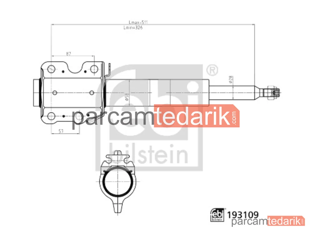 FEBI 193109 | Amortisör Ön — Mercedes-Benz Sprinter 3-t Panelvan/Van (B903), Mercedes-Benz Sprinter 3-t Minibüs/Otobüs (B903), Mercedes-Benz Sprinter 3-t Platform şasi (B903)