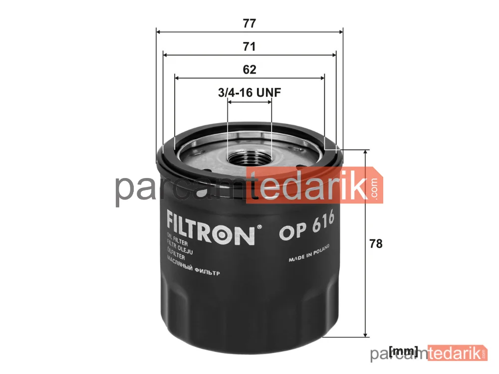 FILTRON OP616 | Yağ Filtresi — Volvo FH12, Audi A3, Seat Ibiza II