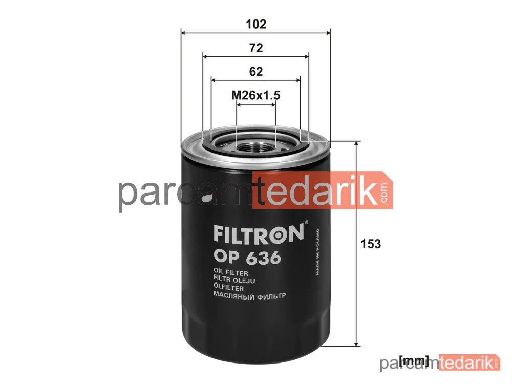 FILTRON OP636 | Yağ Filtresi — Mitsubishi Pajero IV, Mitsubishi Pajero IV Van, Mitsubishi Pajero II
