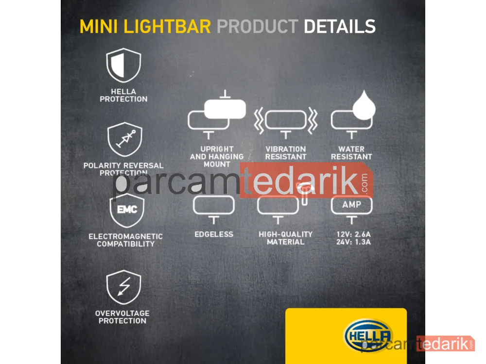 HELLA 1FB358176201 | Uzun Huzme Far 12V-24V LED Siyah Hareketli Montaj