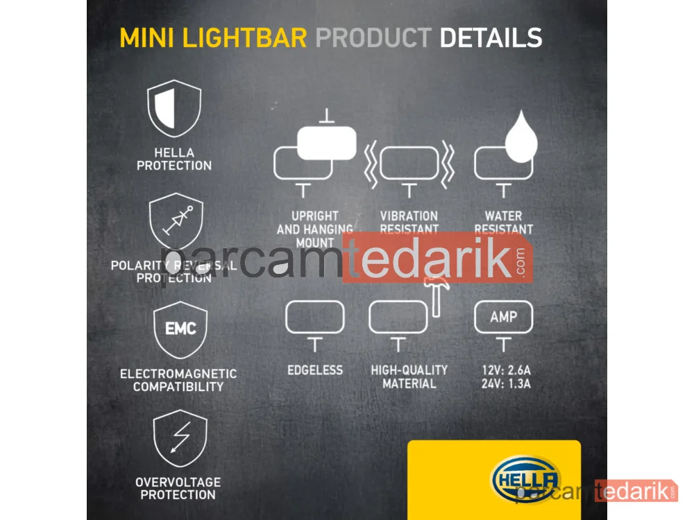 HELLA 1FB358176211 | Uzun Huzme Far 12V-24V LED Siyah Hareketli Montaj