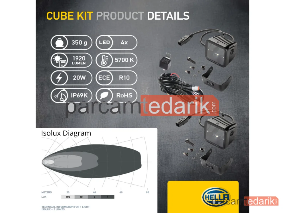 HELLA 1FA358176801 | Uzun Huzme Far — 12V-24V LED Siyah 70 MM Hareketli MO