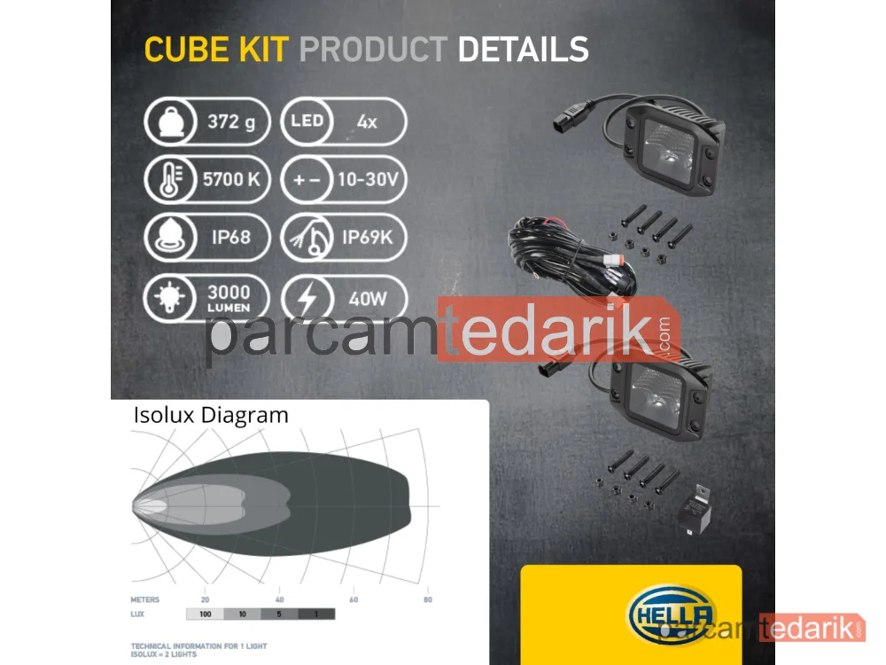 HELLA 1FA358176831 | Uzun Huzme Far 12V-24V LED Siyah 122 MM
