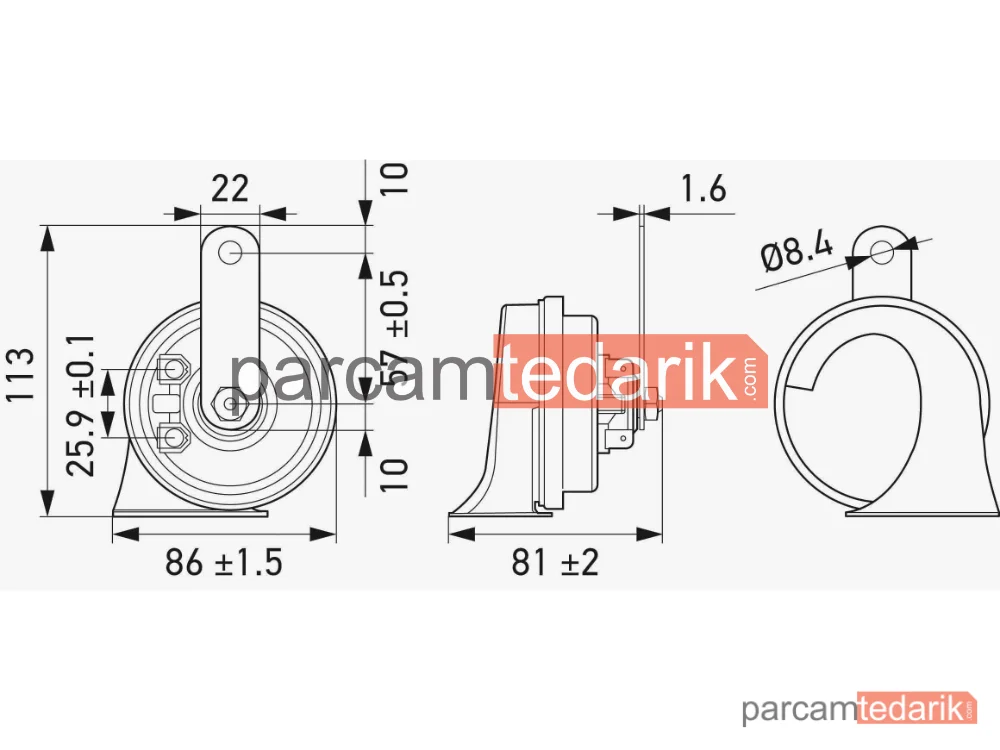 HELLA 3FH011225841 | Korna 12V 400/500HZ 72W 110DB Volkswagen (Takım)