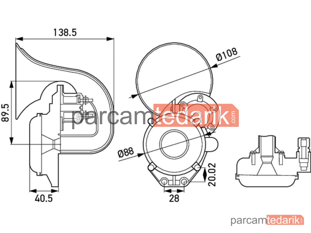 HELLA 3PA013410041 | Salyangoz Korna ECO Havalı DAF Tipi 24 Volt