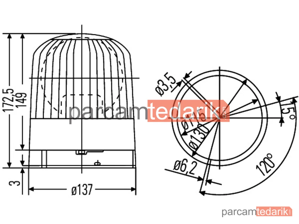 HELLA 2RL007550011 | Tepe Döner Lamba 24 Volt Sabitlenen Tip Küçük Boy