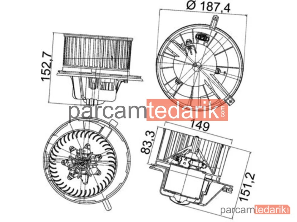 AB148000P | Kalorifer Fan Motoru — Premium (VW Caddy 04-11 Golf 04-14 Passat 06-11 Audi A3 04-13 Seat Leon 06-10 Skoda Octavia 09-13)