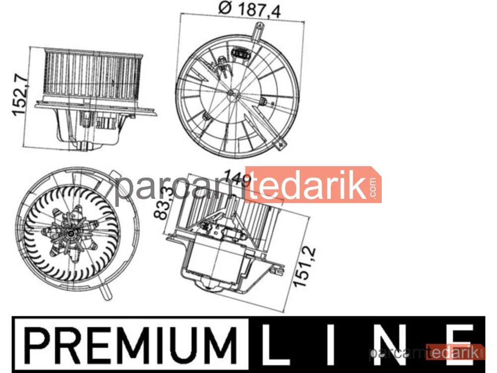 BEHR AB148000P | Kalorifer Fan Motoru — Premium (VW Caddy 04-11 Golf 04-14 Passat 06-11 Audi A3 04-13 Seat Leon 06-10 Skoda Octavia 09-13)