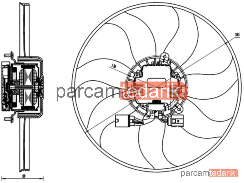 BEHR CFF170000S | Fan Motoru — 360 MM 300W (VW Caddy 04- Golf 04-14 Passat 06-15 Audi A3 04-13 Seat Leon 06-13 Skoda Octavia 09-13)
