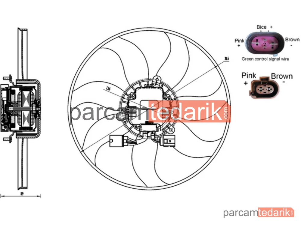 BEHR CFF170000S | Fan Motoru — 360 MM 300W (VW Caddy 04- Golf 04-14 Passat 06-15 Audi A3 04-13 Seat Leon 06-13 Skoda Octavia 09-13)