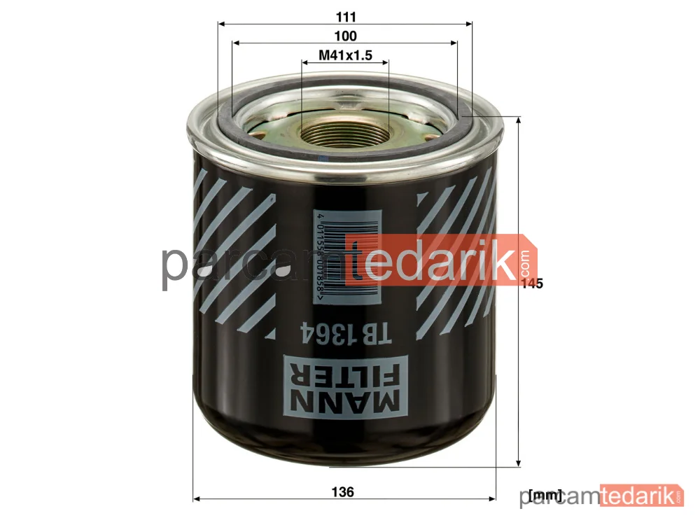 MANN FILTER TB1364X | Hava Kurutucu DAF CF 14=>, LF 13=>, XF 95 02-06, CF 75 01-13, CF 85 01-13