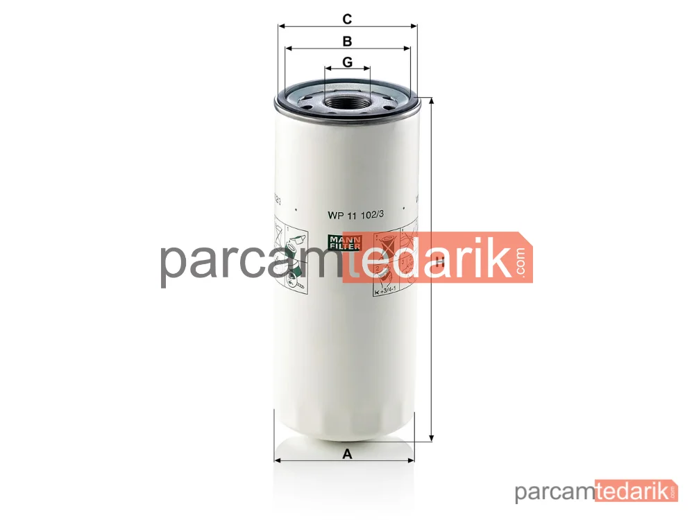 MANN FILTER WP11102/3 | Yağ Filtresi — Renault Trucks Kerax 05=>, Premium 00=>, Premium 2 05=>, Magnum 04-06