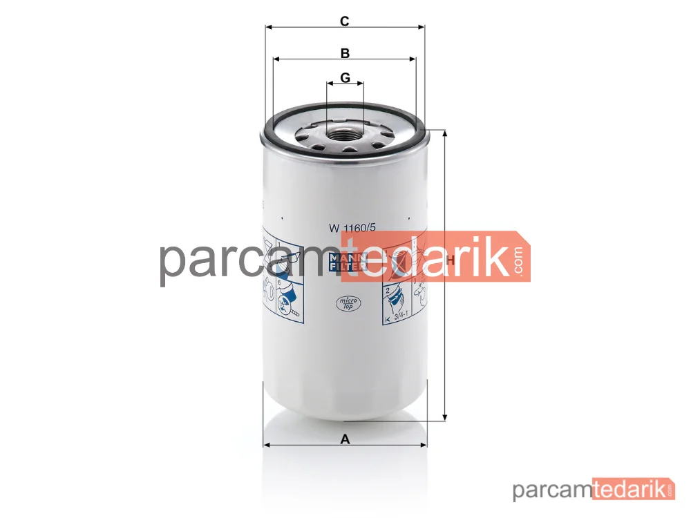 MANN FILTER W1160/5 | Yağ Filtresi — Ford Cargo 1826 04=>, 1838 T 04=>, 2526 D 04=>, 3232 CD 3232 SD 04=>