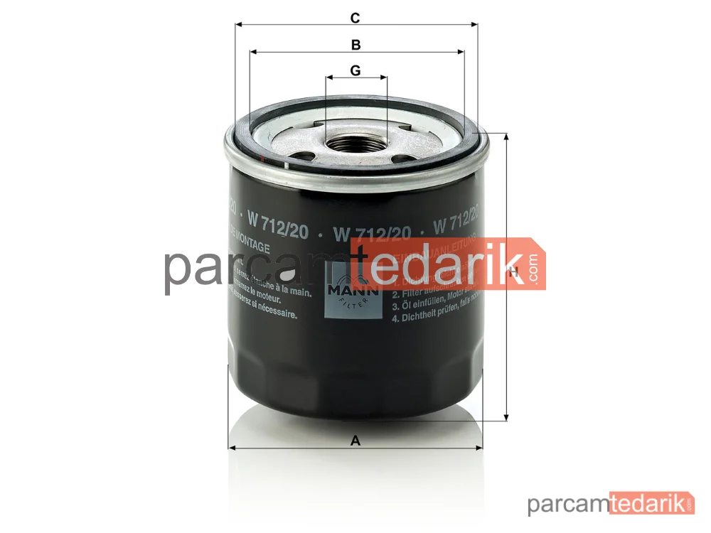 MANN FILTER W712/20 | Yağ Filtresi — Audi Quattro 2.1 T 81-87, 2.2 T 87-89, 200 2.1 5T 79-82, 2.1 T 83-88