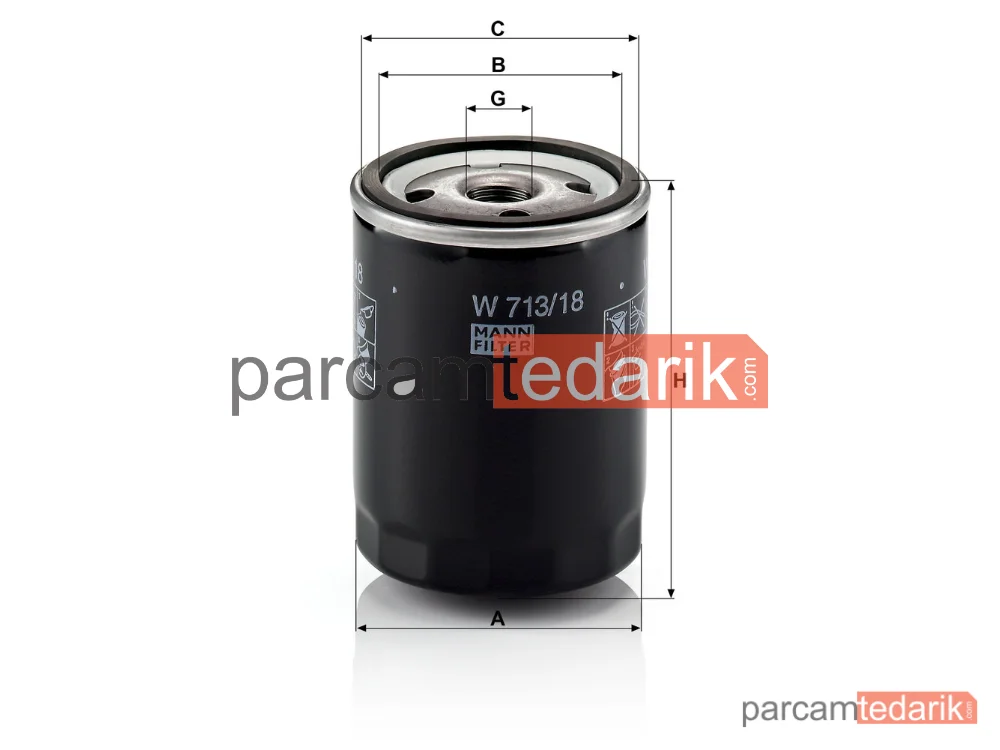 MANN FILTER W713/18 | Yağ Filtresi — Opel Ascona C 1.6 D 82-88, Astra F 1.7 D 92-98, Kadett D 1.6 D 82-84