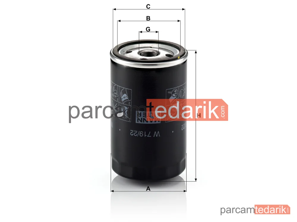 MANN FILTER W719/22 | Yağ Filtresi — Porsche 944 2.5 T 87-91, 2.7 88-89, 3.0 S2 88-91