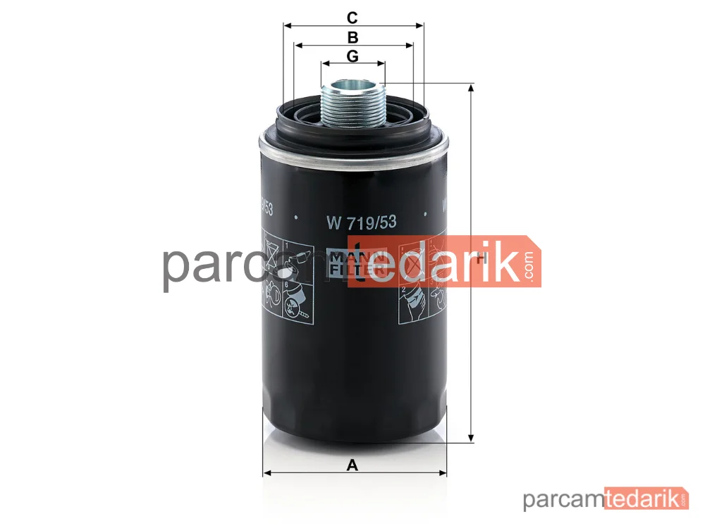 MANN FILTER W719/53 | Yağ Filtresi — Volkswagen Multivan V 2.0 TSİ 11-15, Transporter V 2.0 TSİ 11-15