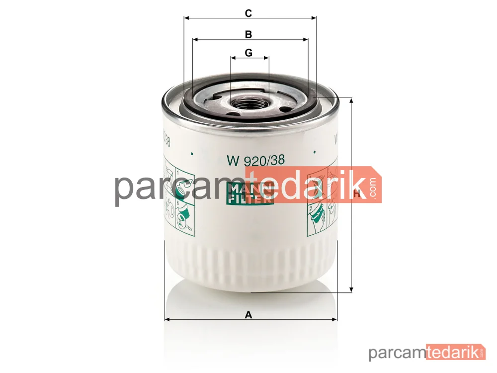 MANN FILTER W920/38 | Yağ Filtresi — Volvo S40 I 1.9 TD 95-99, 1.9 Dİ 99-03