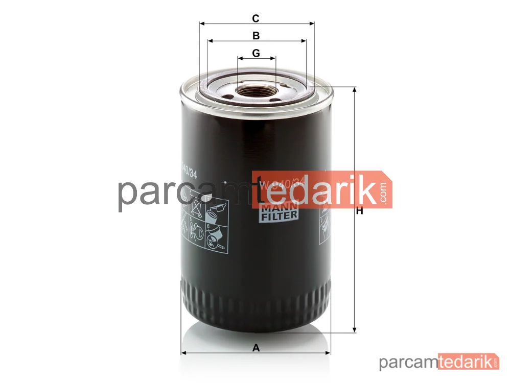 MANN FILTER W940/34 | Yağ Filtresi — International Harv. Maxxum 5110 A 88=>, 5120 A 90-97