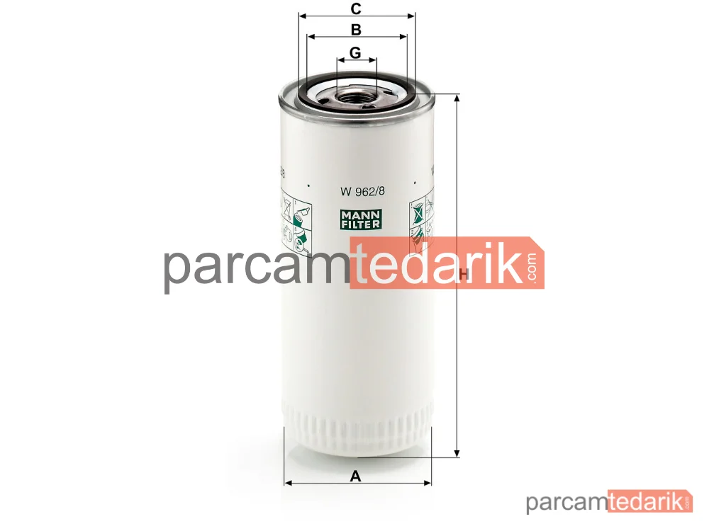 MANN FILTER W962/8 | Yağ Filtresi — DAF 65 93-98, F1100 86-90, F1300 78-90, F1700 86-95