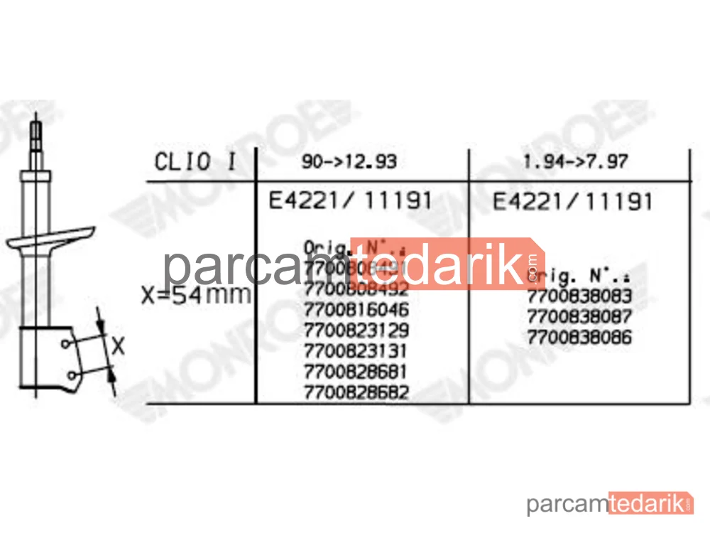11191 | Amortisör — Renault Clio I, Renault Clio I Kasa/eğik Arka