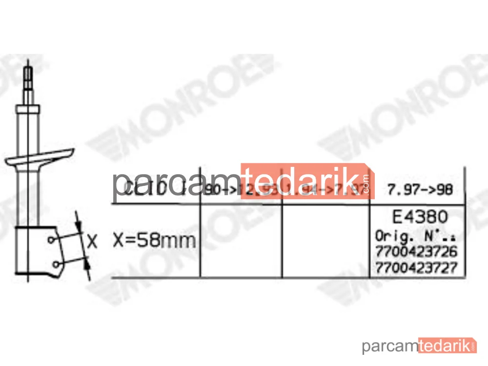 Amortisör — Renault Clio I, Renault Clio I Kasa/eğik Arka - G7485