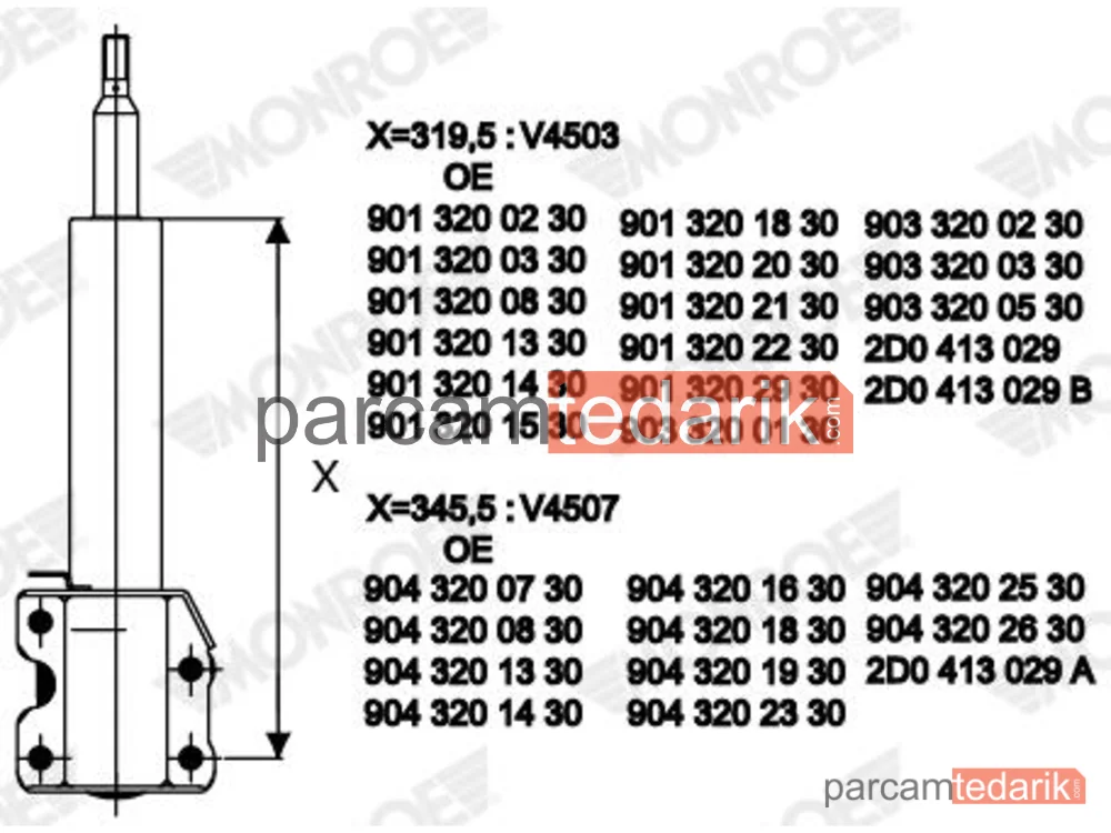 V4507 | Amortisör — Mercedes-Benz Sprinter 4-t Panelvan/Van, Mercedes-Benz Sprinter 3-t Panelvan/Van, Mercedes-Benz Sprinter 4-t Platform şasi
