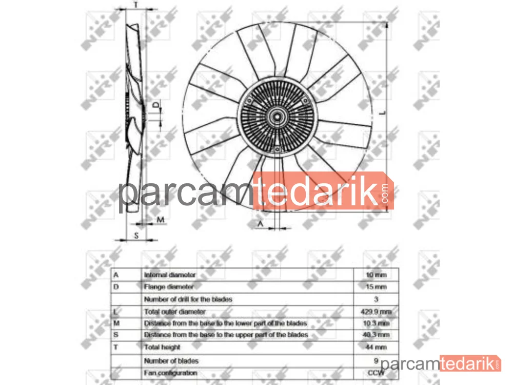 NRF 49543 | Soğutma Fanı — Mercedes-Benz Sprinter 2-t Minibüs/Otobüs, Mercedes-Benz Sprinter 2-t Panelvan/Van, Mercedes-Benz Sprinter 2-t Platform şasi