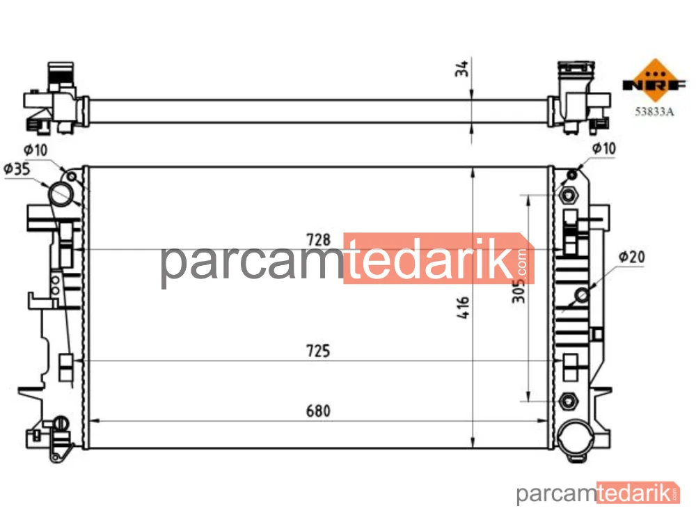 NRF 53833A | Su Radyatörü — Mercedes Sprinter W906 OM651