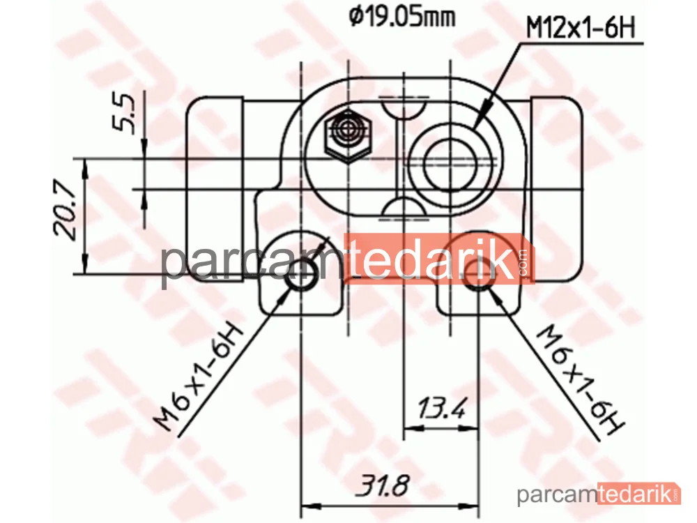 TRW BWD307T | Fren Silindiri Arka Sol 19 MM Citroen C3 1.1 İ02=>, 1.4 İ 02-10, 1.4 HDİ 02=>, Pluriel 1.4 03=>