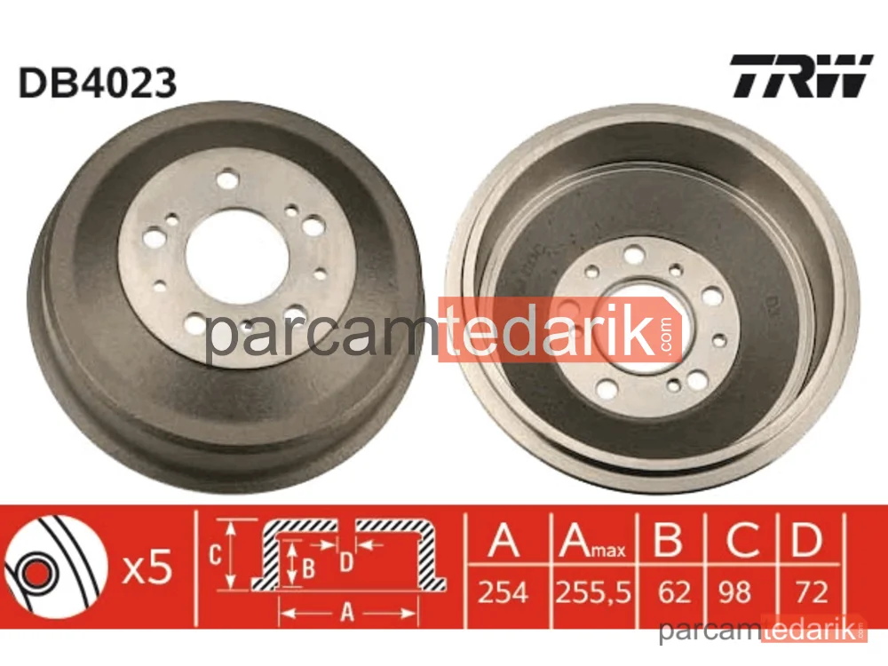 DB4023 | Fren Kampanası Arka Fiat Ducato 1.9 TD 89-90, 2.5 TD 87-90, 2.8 JTD 00-02, Citroen Jumper 1.9 D 99-02, 1.9 TD 94-02, 2.5 D 94-02, 2.5 D 4X4 96-02, 2.5 TD 94-02, Peugeot Boxer 1.9 D 94-02, 1.9 TD 94-02, 2.5 D 94-02, 2.5 TD 94-02