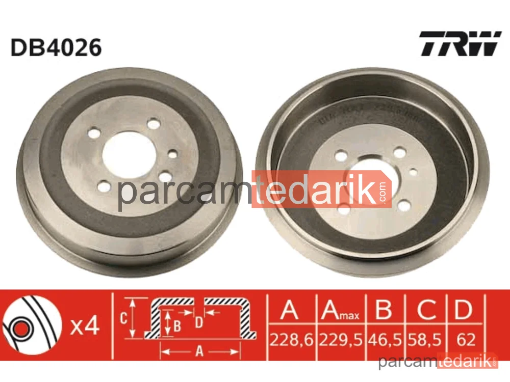 DB4026 | Fren Kampanası Arka BMW 3 316 83-88, 316 İ 87-91, 318 İ 82-91
