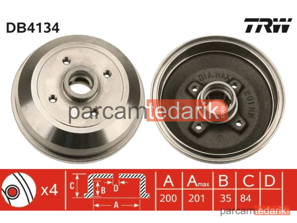 DB4134 | Fren Kampanası Arka Opel Corsa B Tigra A+ABS'LI Tip (Uzerinde ABS Halkası YOK)