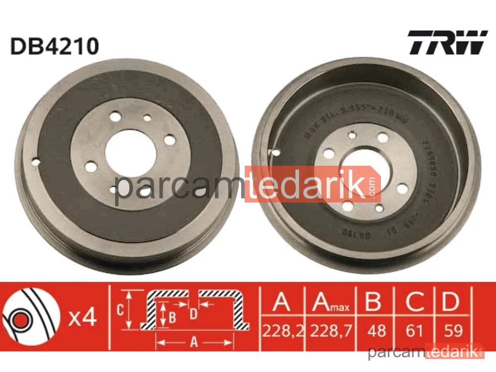 DB4210 | Kampana Arka (Fiat Doblo Fiorino Linea Palio Albea Tempra Tipo Uno Alfa Romeo 145 146)