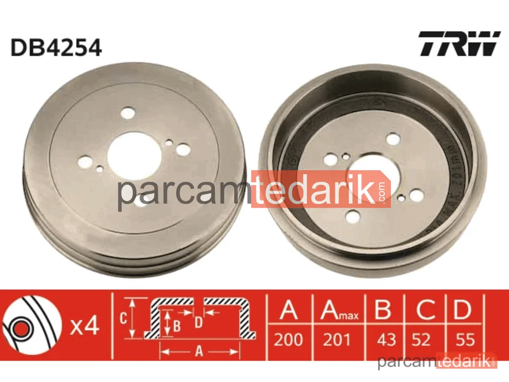 DB4254 | Fren Kampanası Arka Toyota Yaris 1.0 99-05, 1.3 99-05, 1.4 D-4D 01-05