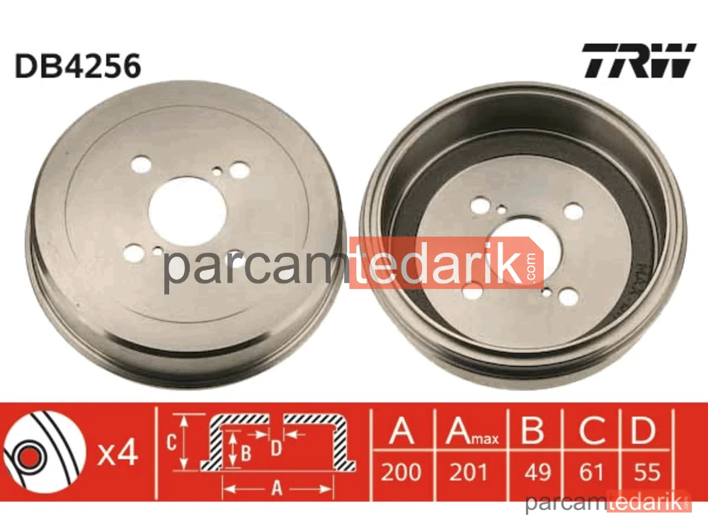 DB4256 | Arka Fren Kampanası Toyota Corolla 1.6 (AE101 AE111) 1993-2002 (200X4)