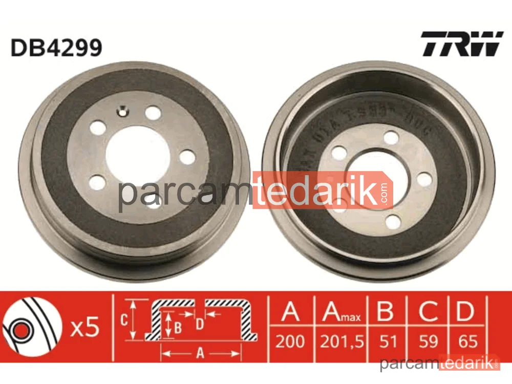 DB4299 | Arka Fren KAMPANASI-200MM (VW Polo 02-18 Seat Ibiza 02-17 Skoda Fabia 00-15)