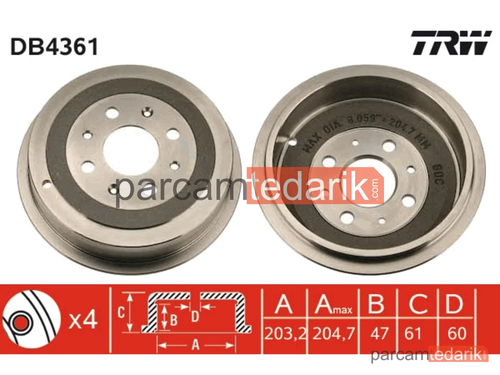 DB4361 | Fren Kampanası Opel ADAM Corsa D Fiat Punto Citroen NEMO Peugeot Bipper