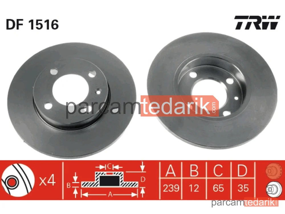 DF1516 | Ön Fren DISKI-239X12 4×100 (VW Caddy 83-92 Golf 75-98 Passat 74-88 Polo CLS 96-00)