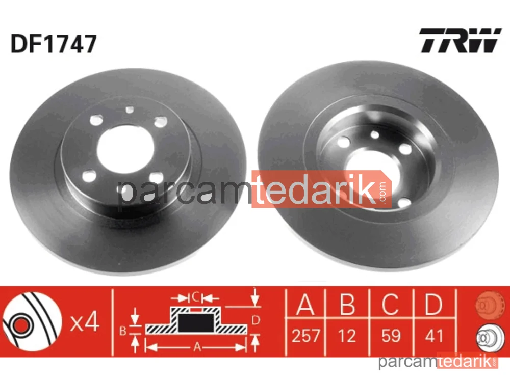 DF1747 | Fren Diski Ön 4 Bijon, Boyali, 257 MM Alfa Romeo 145 1.4 İ.E. 94-96
