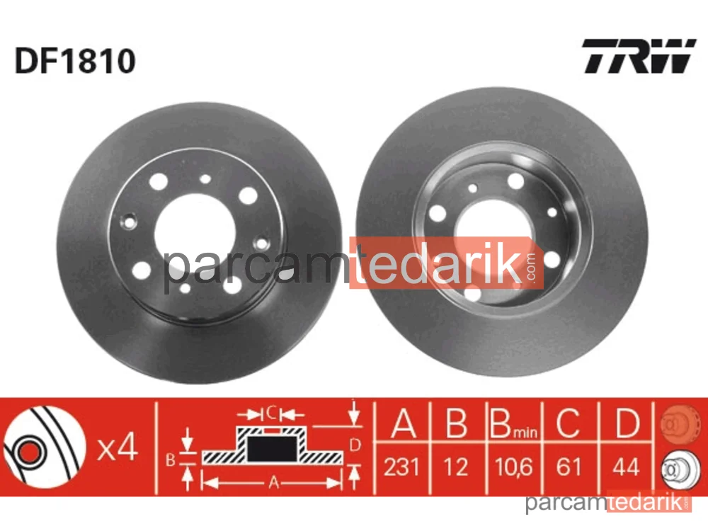 DF1810 | Fren Diski Ön 4 Bijon, 231 MM Honda Civic III HB 1.2 84-87, 1.3 83-87, 1.5 GL 83-87, Rover 200 Sedan 213 S 85-89, 216 85-89