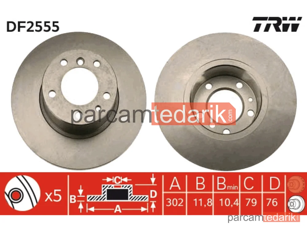 DF2555 | Fren Diski Ön (Takım) DUZ 302 MM BMW 5 Serie E34 Takım