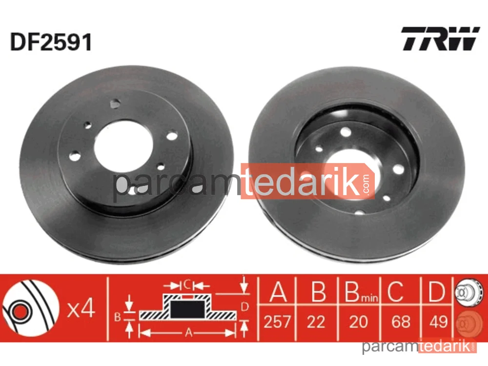 DF2591 | Fren Diski Ön Havalı (257-4) - (Nissan PRIMERA-P11 96/02/PRIMERA-P10 90/96/ALMERA 00/)