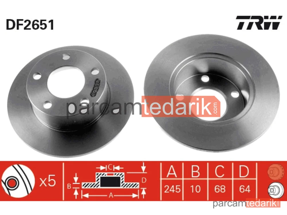 DF2651 | Fren Diski Arka 5 Bijon, Boyali, 245 MM Audi 100 2.0 90-94
