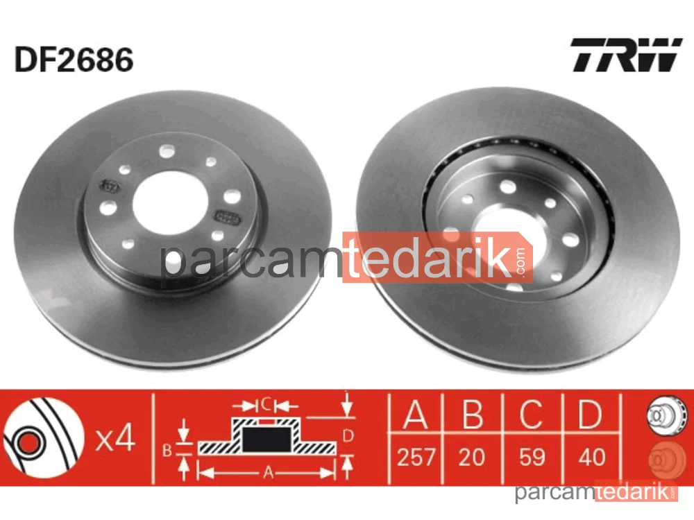 DF2686 | Fren Diski Ön Havalı 257 MM (Fiat Punto Doblo 1.4 1.3D 1.9JTD Albea Palio Tempra 2.0 Marea 1.6 1.8)