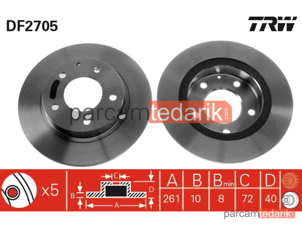 DF2705 | Fren Diski Arka 5 Bijon, Boyali, 261 MM Mazda 626 IV HB 2.0 İ 91-97