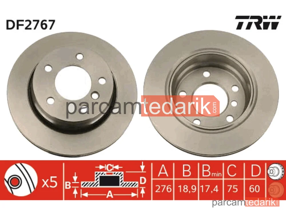 DF2767 | BMW E36-E46 Arka Fren Diski Havalı Takım 34216864903