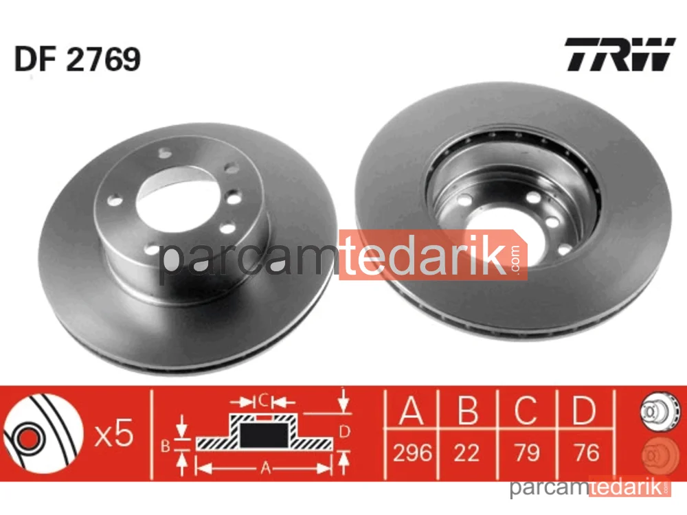 DF2769 | Fren Diski Ön Havalı 296 MM (BMW 5 Serie E39 Ön 520-523-525-528-530-535) Takım
