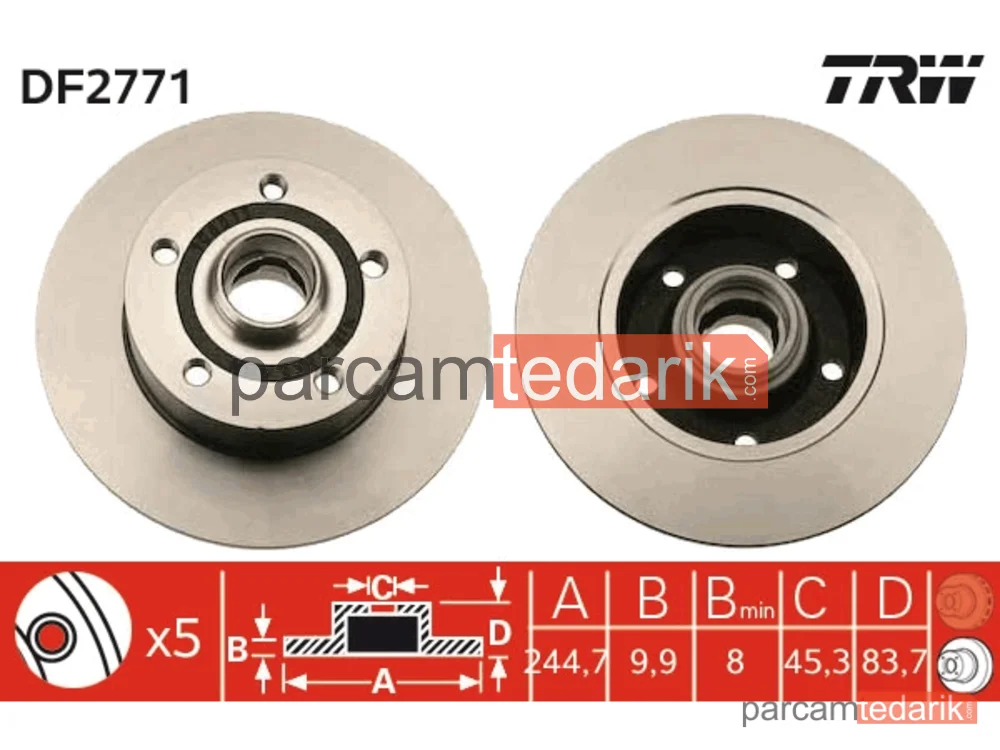 DF2771 | Fren Diski Arka 5 Bijon, Boyali, 245 MM Audi A4 1.6 94-00